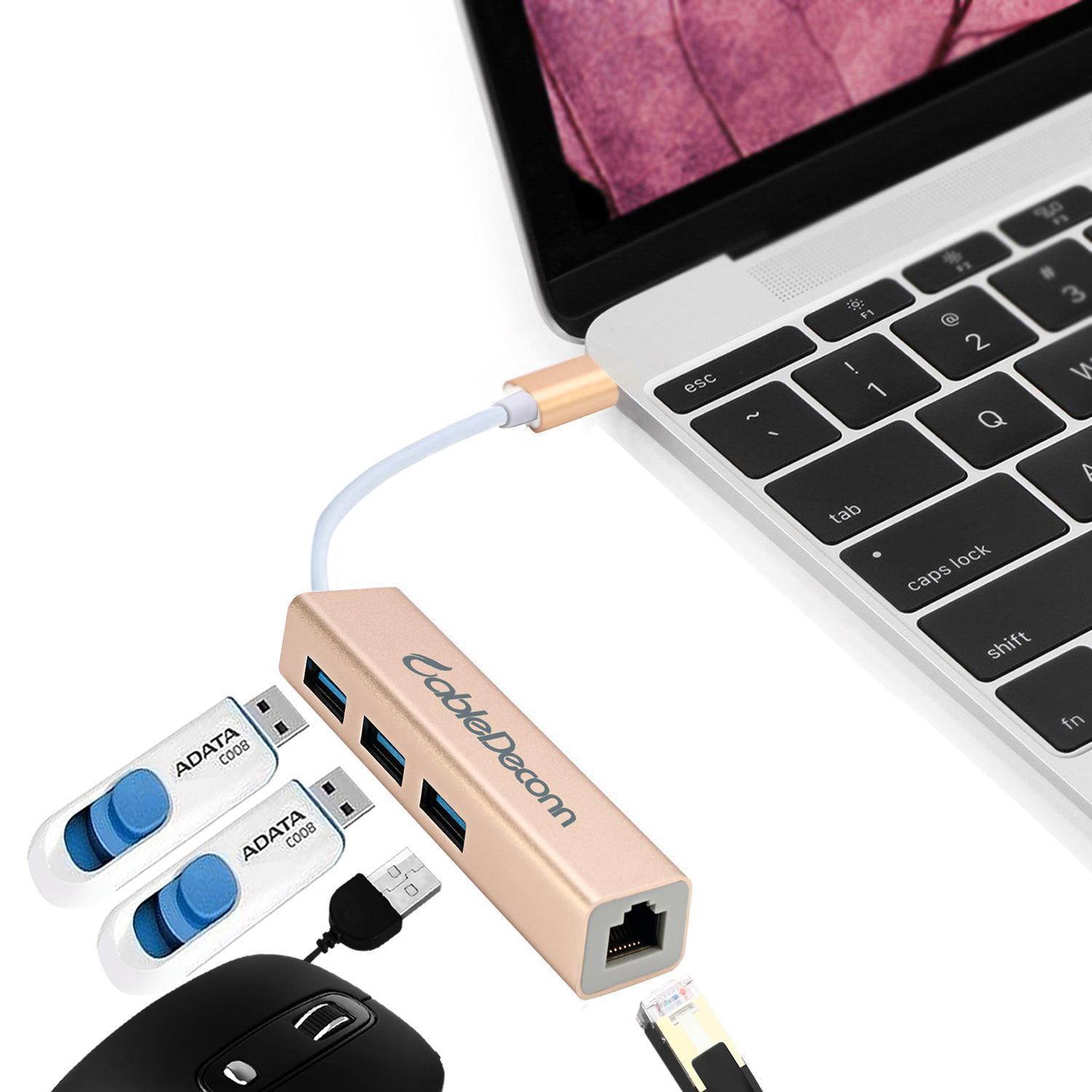 Thunderbolt 3 USB-C 3.1 Type C to 3.0 Hub 3 Ports with RJ45 Gigabit Ethernet