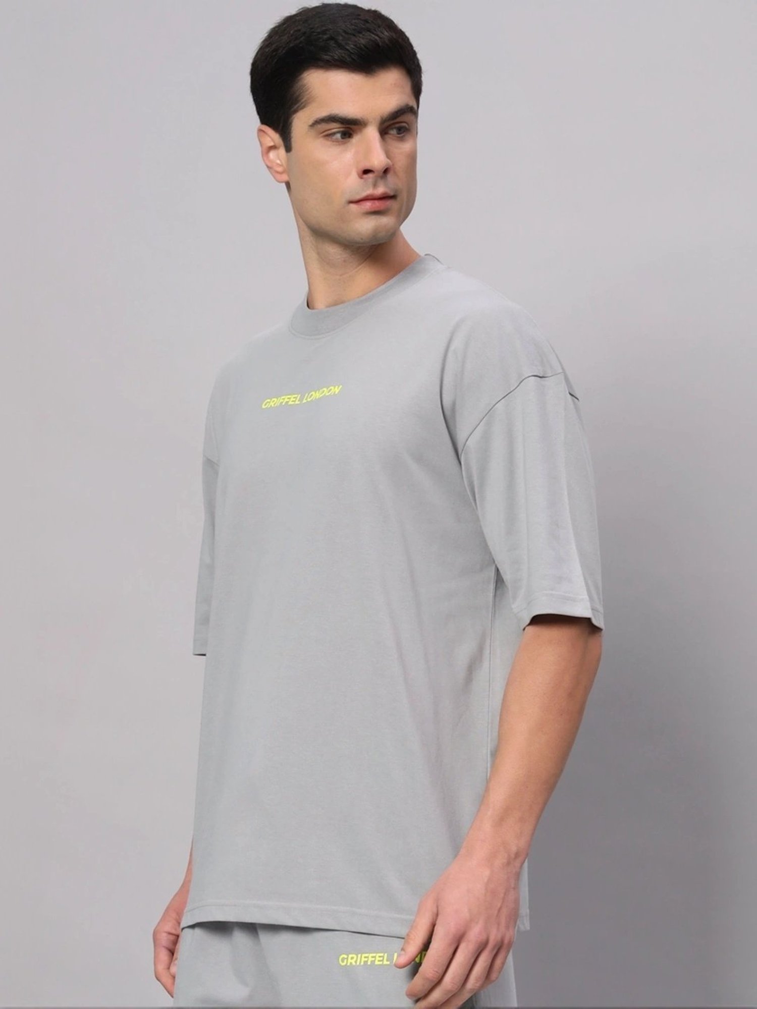 Griffel Grey Cotton Loose Fit Printed T-Shirt