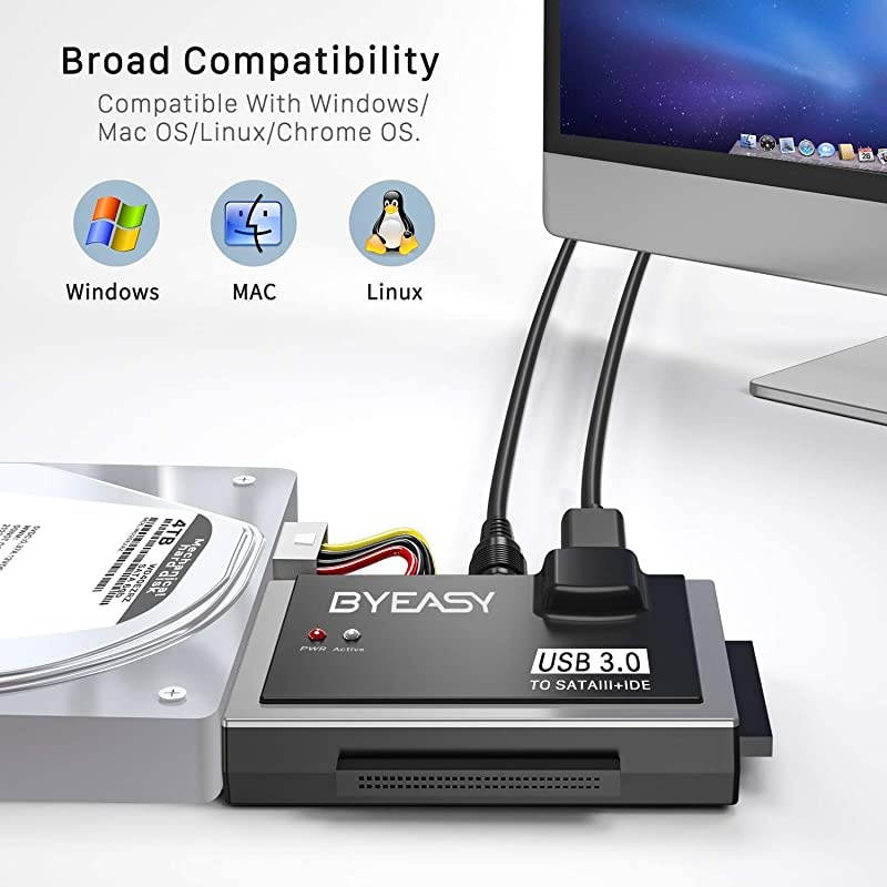 SATA/IDE to USB 3.0 Adapter, USB-A and USB-C Plugs Hard Drive Adapter for Universal 2.5"/3.5" Inch IDE and SATA External HDD/SSD with 12V 2A Adapter, Support 12TB for Windows and Mac OS HD02