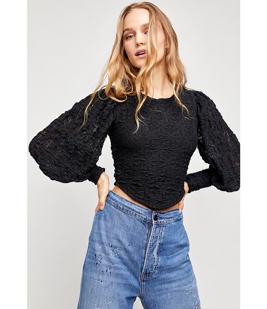 Free People Tea Time Long Puff Sleeve Top