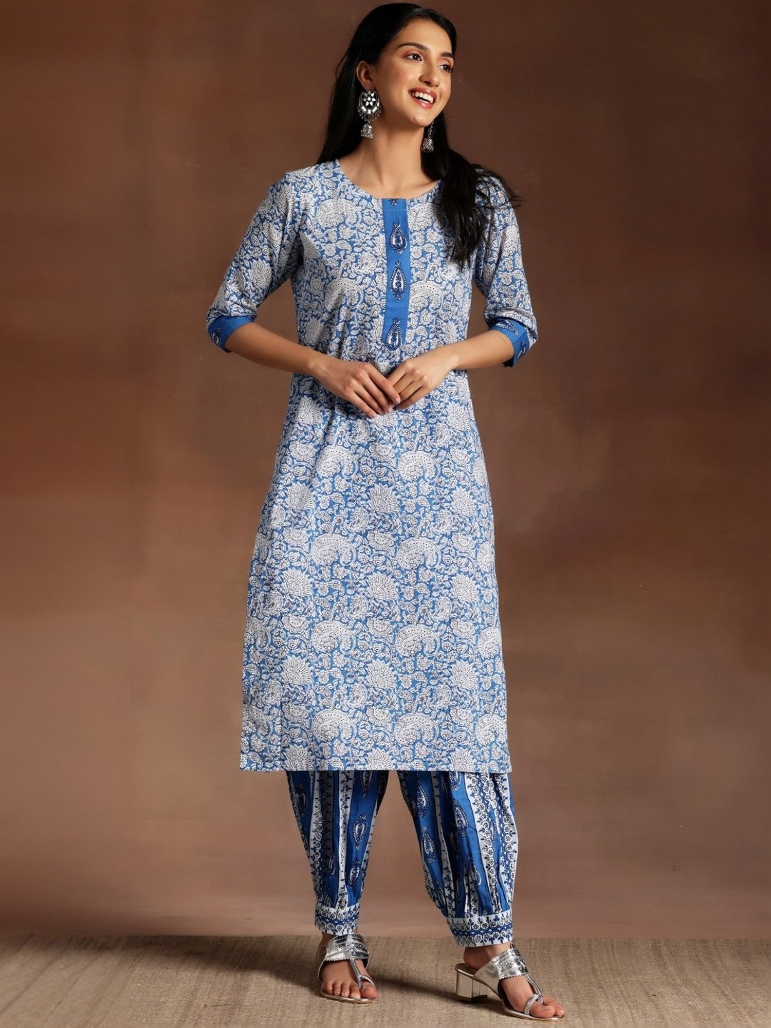 Libas Blue Cotton Printed Kurta Salwar Set With Dupatta