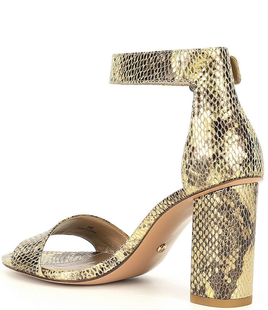 Pelle Moda Zoey Snake Printed Embossed Ankle Strap Dress Sandals