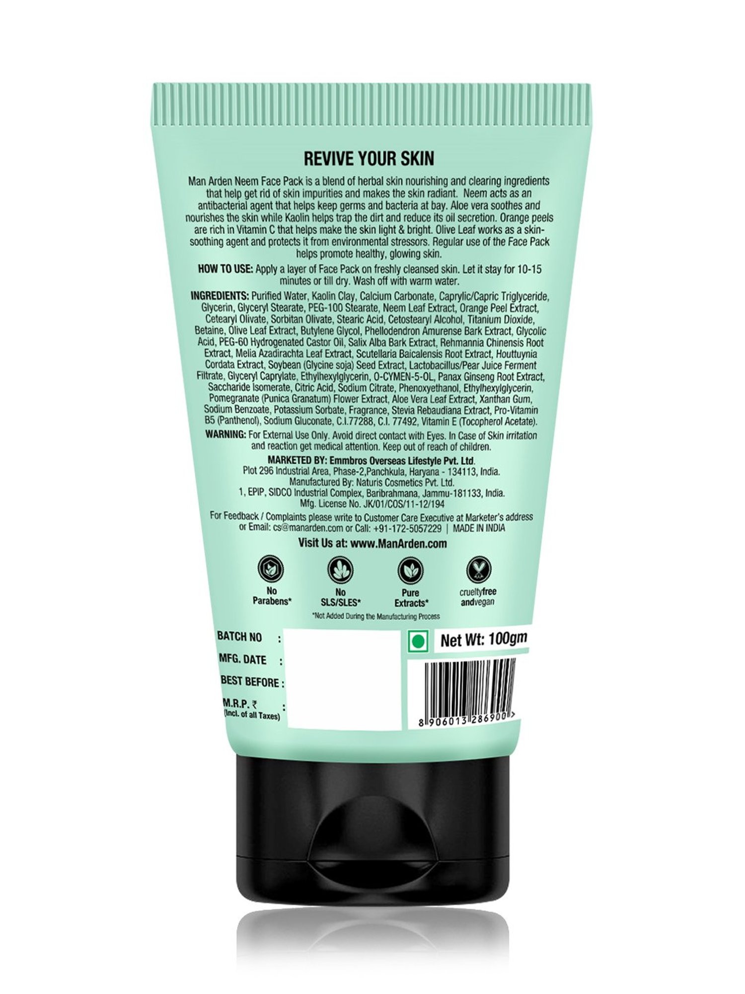 Man Arden Anti Acne Neem Face Pack - 100 gm