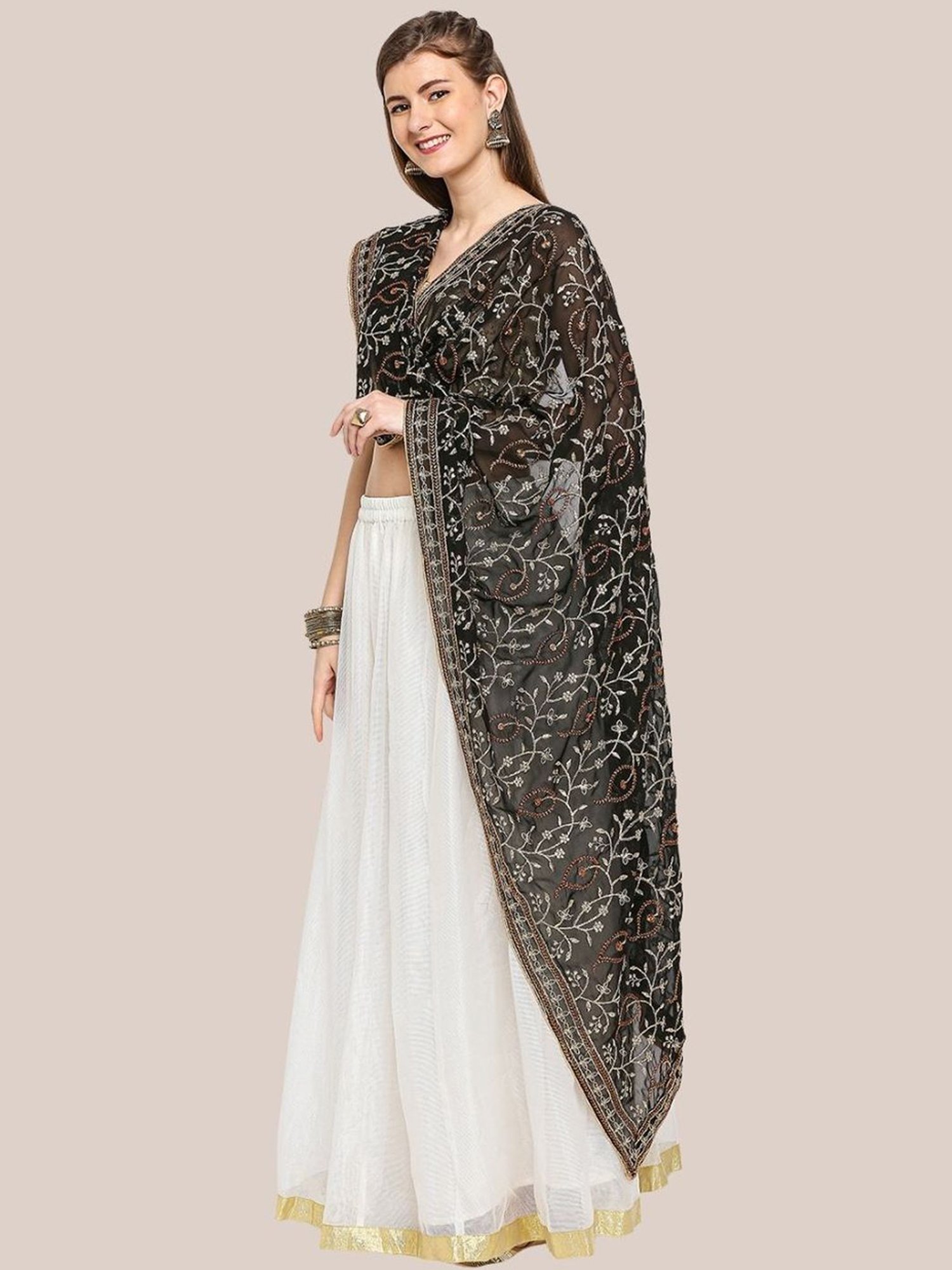 Dupatta Bazaar Black Embroidered Dupatta