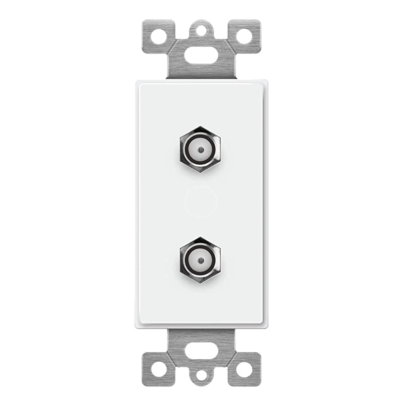 Duplex F-Type Coaxial Connector Wall Jack (Female to Female) Molded-in Voice and Audio/Video, 6506-W, White