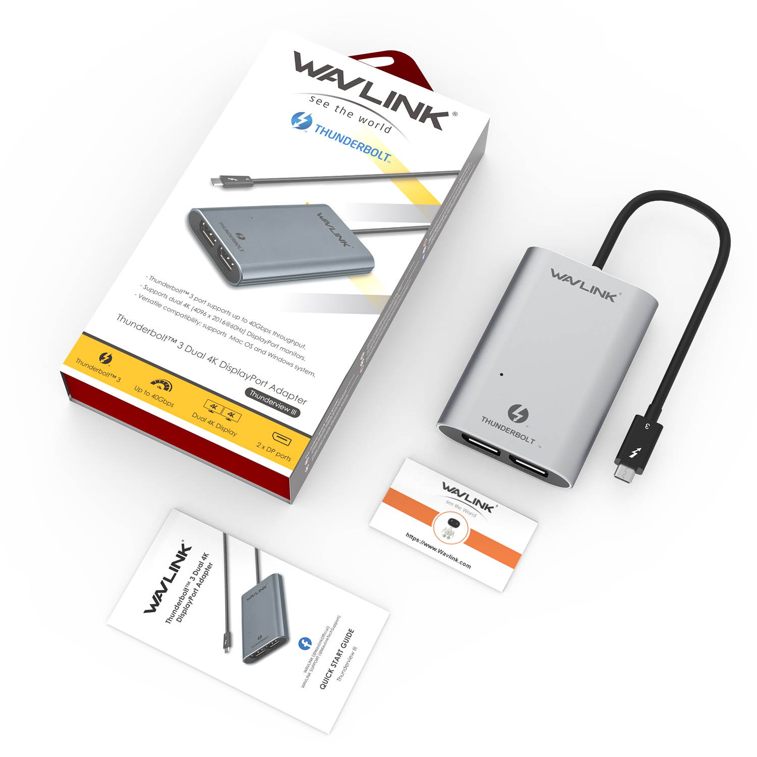 WAVLINK Thunderbolt 3 to Dual Displayport 1.4 Adapter,Single 8K@30Hz & Dual 4K@60Hz or FHD@144KHz Display for Mac & Windows More Efficient Home Office and Gaming, Plug and Play