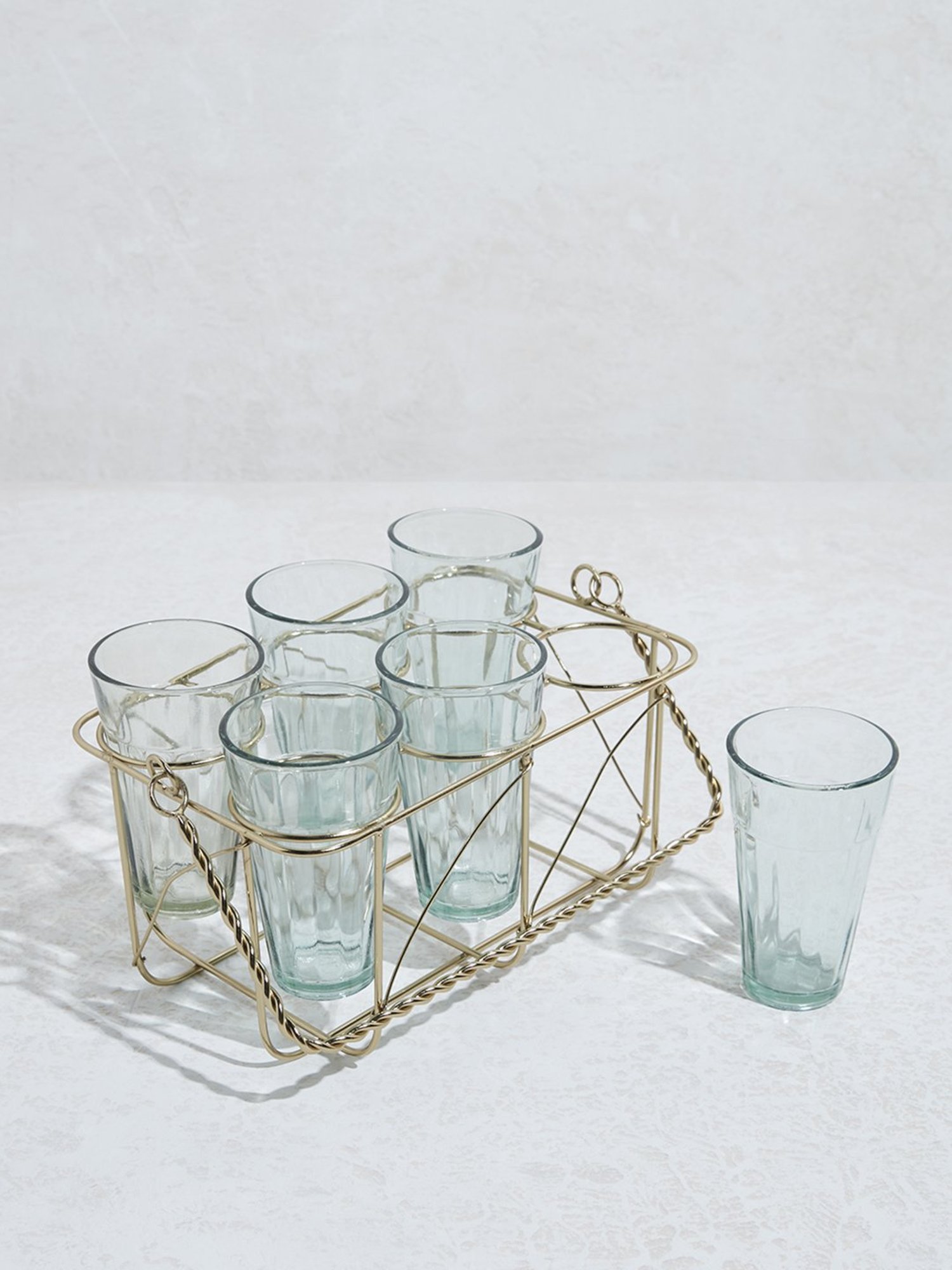 Westside Home Gold Chai Caddy with Six Glasses