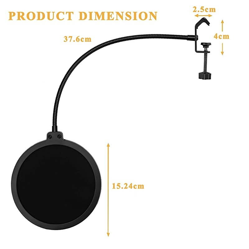 Microphone Pop Filter Mask Shield For Microphone  Dual Layered Wind Pop Screen With Flexible 360&deg;Gooseneck Clip Stabilizing Arm