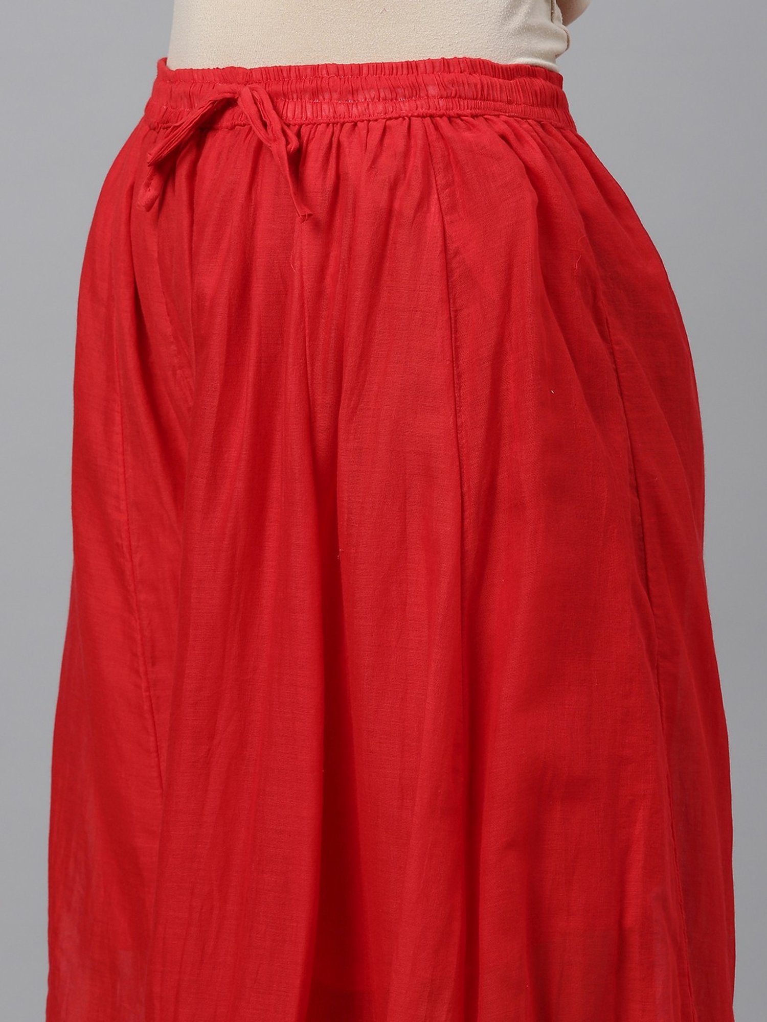 Geroo Jaipur Beige Hand Embroidered Chanderi Silk Kurta with Red Palazzo