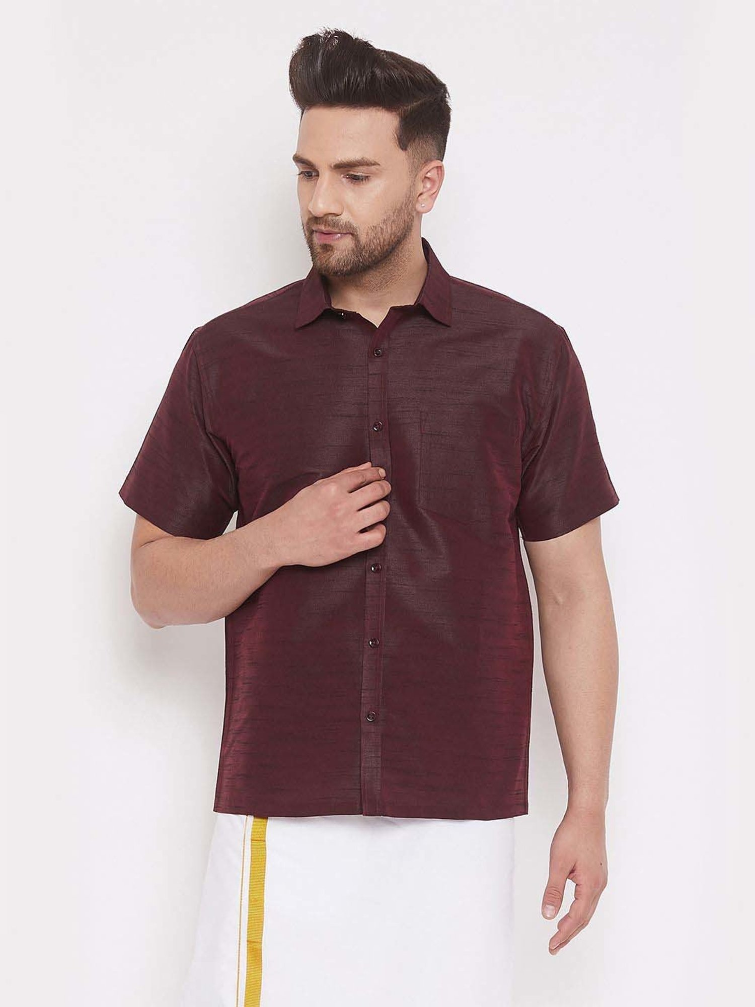 Ramraj Red Cotton Regular Fit Shirt