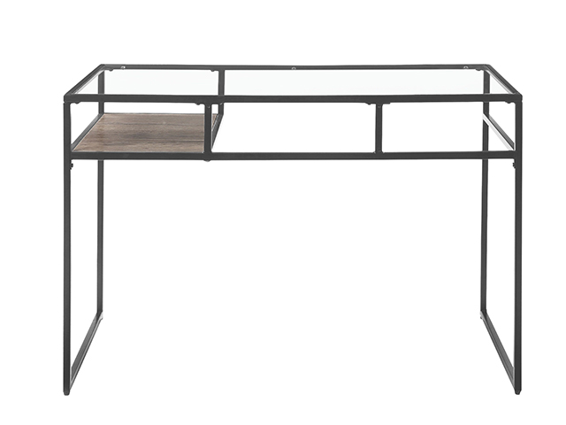 Metal & Glass Top Desk, Home Office Writing Desk, Makeup Table Desk Vanity for Home Decor,Blue,GT116