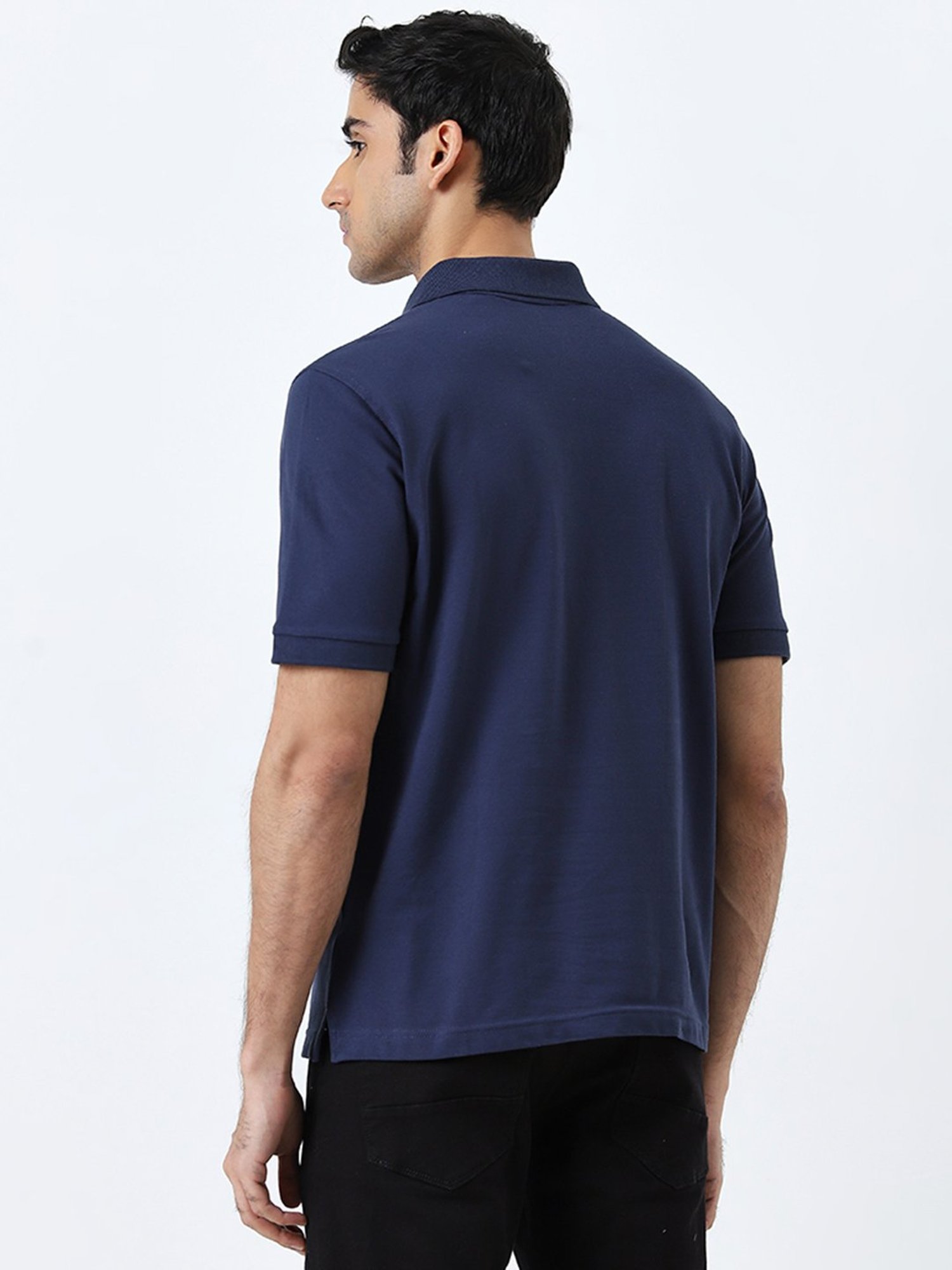 WES Casuals by Westside Dark Blue Relaxed-Fit Polo Cotton Blend T-Shirt