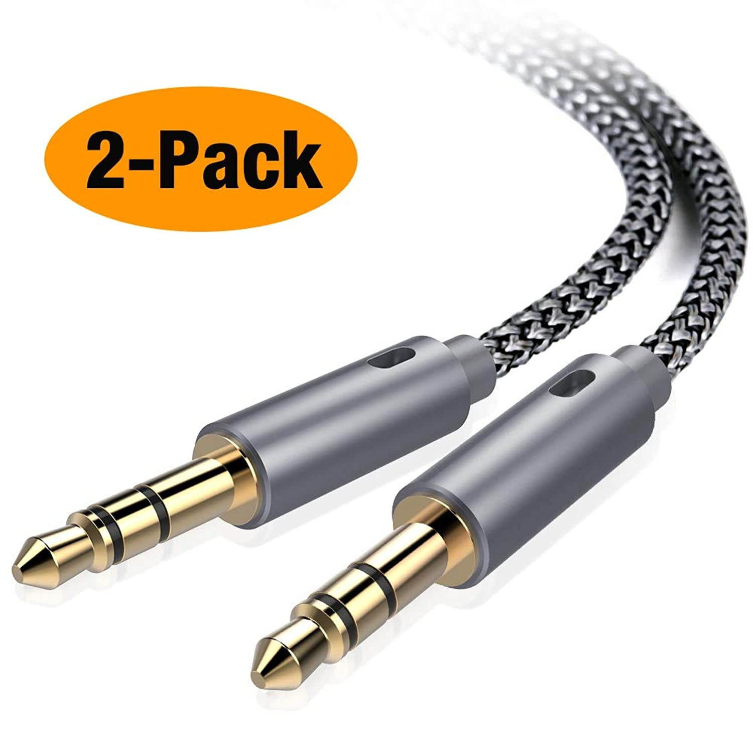oldboytech AUX Cable, [2-Pack,45CM,Hi-Fi Sound Quality] 3.5mm Auxiliary Audio Cable Nylon Braided AUX Cord for Car/Home Stereos,Speaker,iPhone iPod iPad,Headphones,Sony Beats,Echo Dot & More