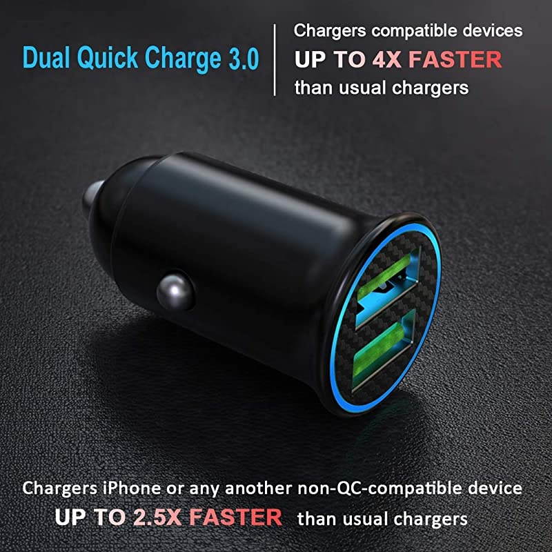 Charge 3.0 Car Charger Mini 30W 4.8A Metal Dual USB Ports QC 3.0 Car Charger Adapter Flush Fit Fast Charge Car Adapter for iPhone 11/XR/Xs/Max/X/8/7, iPad Pro/Air 2/Mini, Galaxy, LG and More