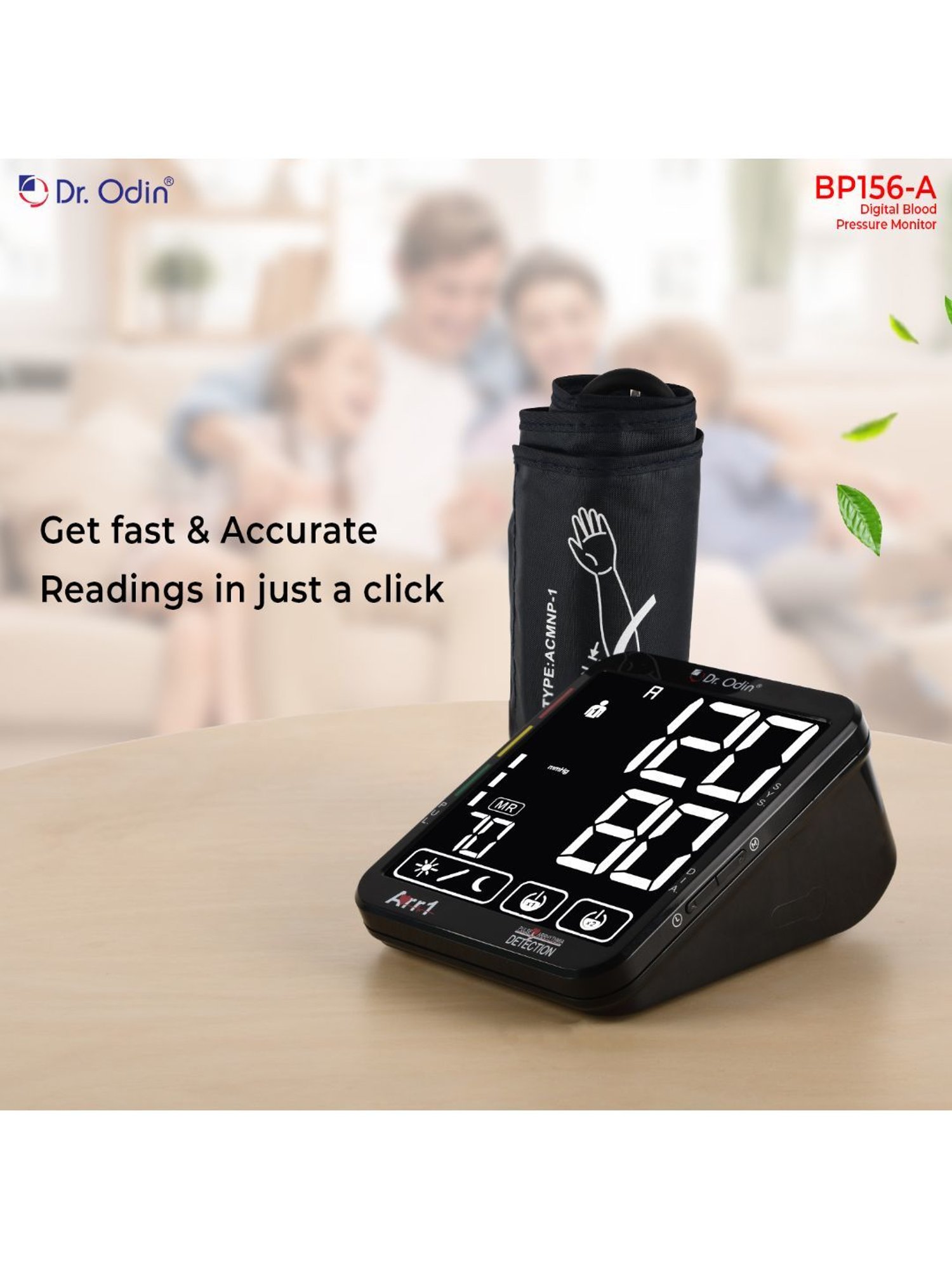 Dr. Odin BP156A-A Digital Blood Pressure Monitor Machine Plus (Black)