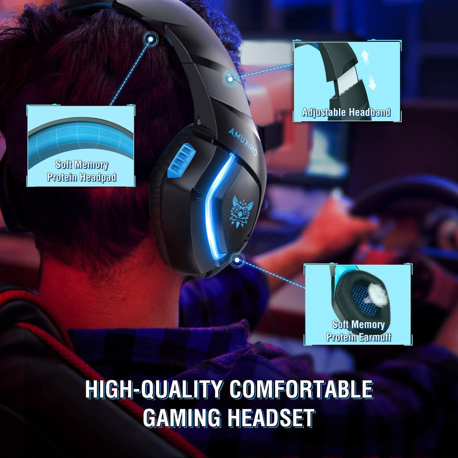 Gaming Headset - Over Ear Gaming Headphone with Microphone, Noise Canceling Stereo Sound Noise, Soft Memory Ear Cup for PC, PS4, Nintendo 64, Xbox One (Adapter Not Included)