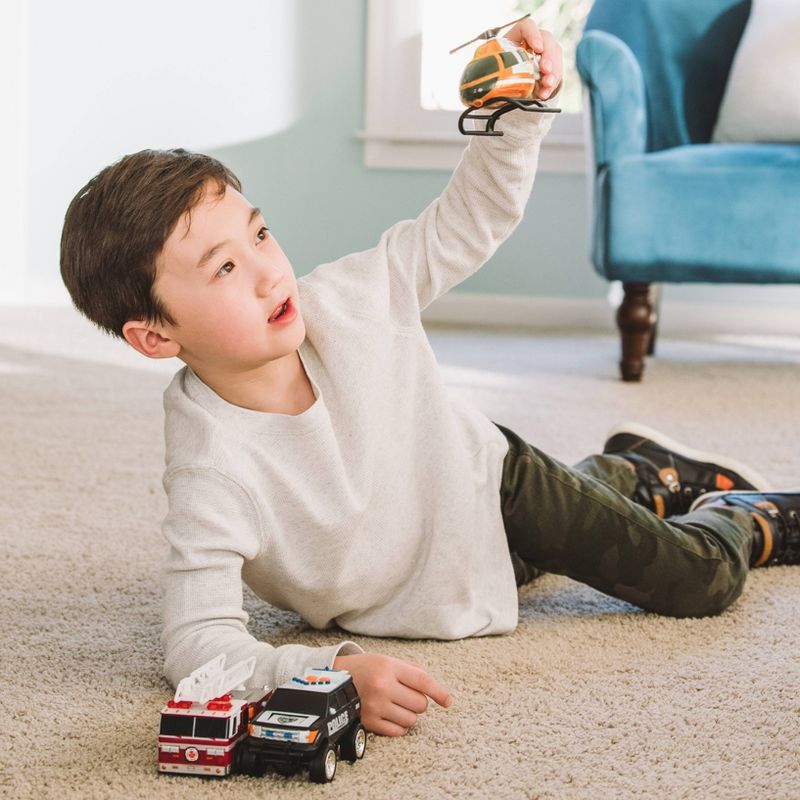 Maxx Action Mini Rescue Lights & Sounds Vehicles – Firetruck, Police Car and Helicopter - 3 pk