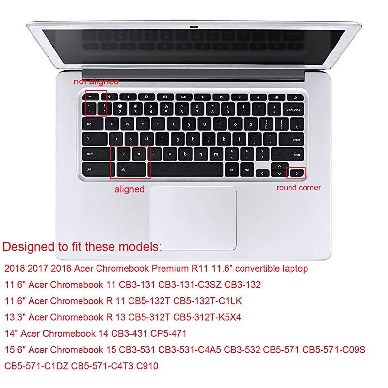 Keyboard Cover Compatible for Acer Chromebook R11 CB3-131, Acer Premium R11 11.6" Convertible 2-in-1 Chromebook, Acer Chromebook R 13 CB5-312T, Acer Chromebook 14, Acer Chromebook 15 (Rainbow