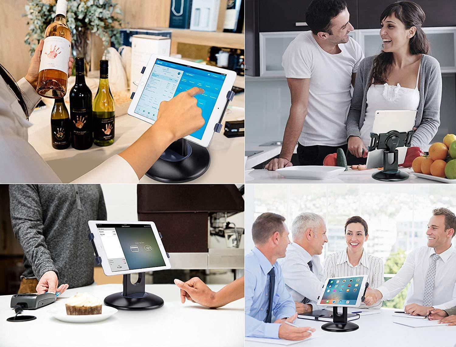 AboveTEK Retail Kiosk iPad Stand, 360&deg; Rotating Commercial Tablet Stand, 6-13.5" iPad Mini Pro Business Tablet Holder, Swivel Design for Store POS Office Showcase Reception Kitchen Desktop (Black)