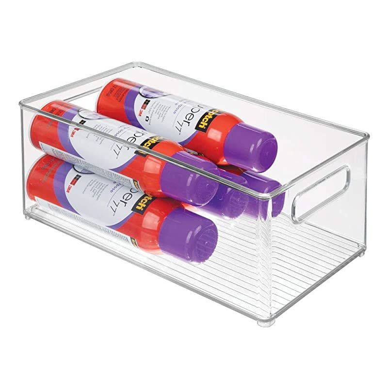 Plastic Storage Bin Container Home Office Desk and Drawer Organizer Tote with Handles Holds Gel Pens Erasers Tape Pens Pencils Markers Envelopes 145 Long 4 Pack Clear