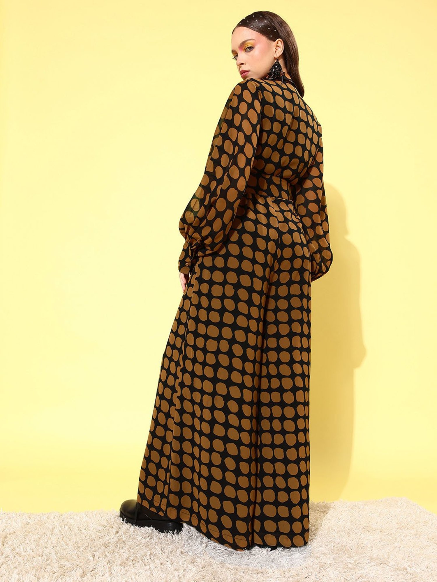 QUIERO Black & Brown Printed Jumpsuit