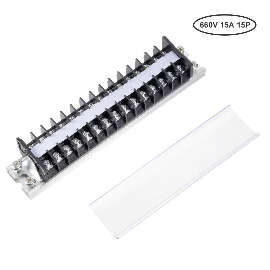 Barrier Terminal Strip Block 660V 15A Dual Row 15P DIN Rail Base Screw Connector