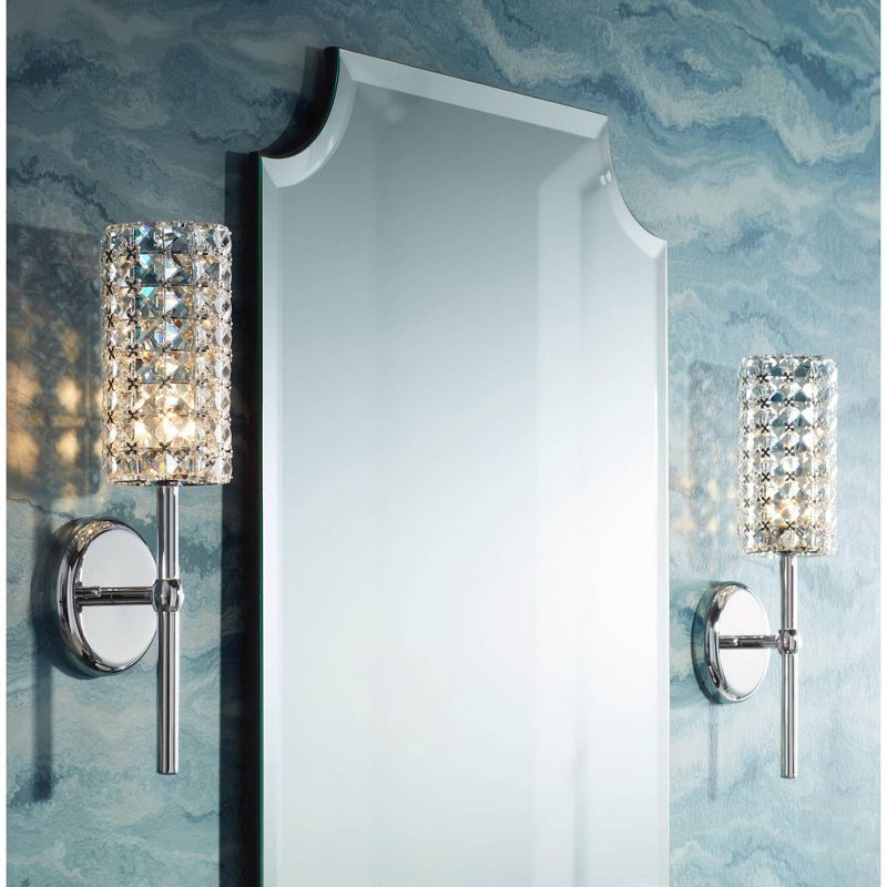 Vienna Full Spectrum Modern Wall Light Sconce Chrome Hardwired 16" High Fixture Clear Crystal Cylinder Bedroom Bathroom Hallway