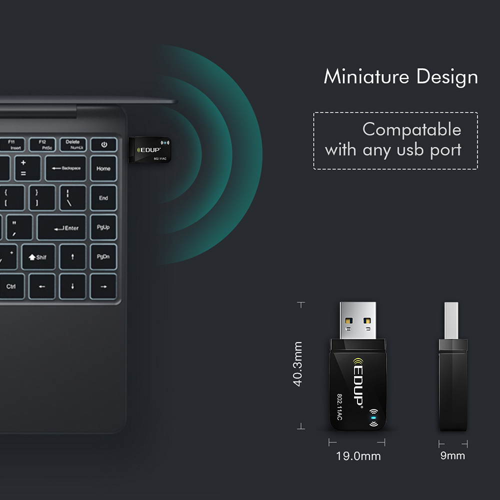 USB 3.0 Wireless WiFi Adapter, 1300Mbps USB Wi-Fi Dongle AC Mini Network Adapters 802.11ac 2.4GHz/5GHz Built-in Antenna for Windows 10/7/8/8.1/XP Mac OS 10.6-10.15