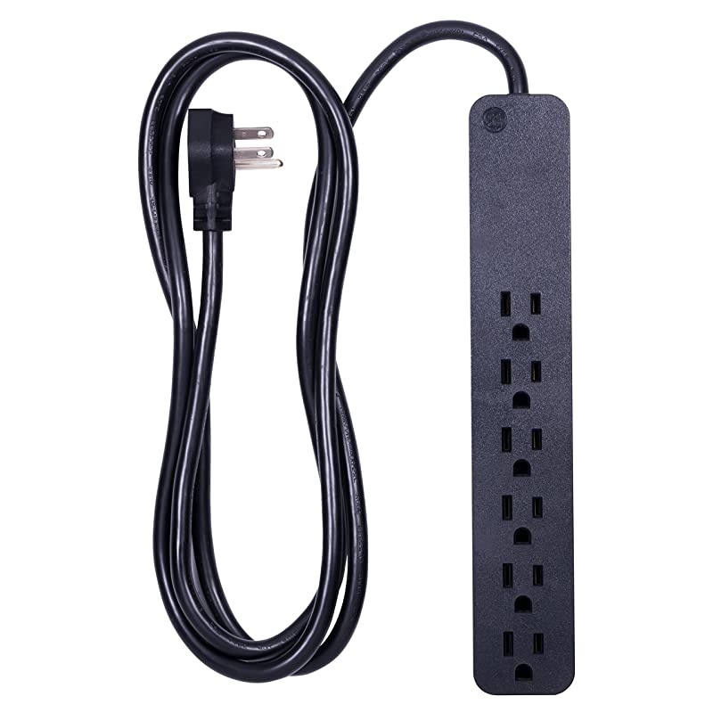 Power Strip SurProtector 6 Outlets Flat Plug 6 Ft Power Cord Wall Mount Warranty Black 37211