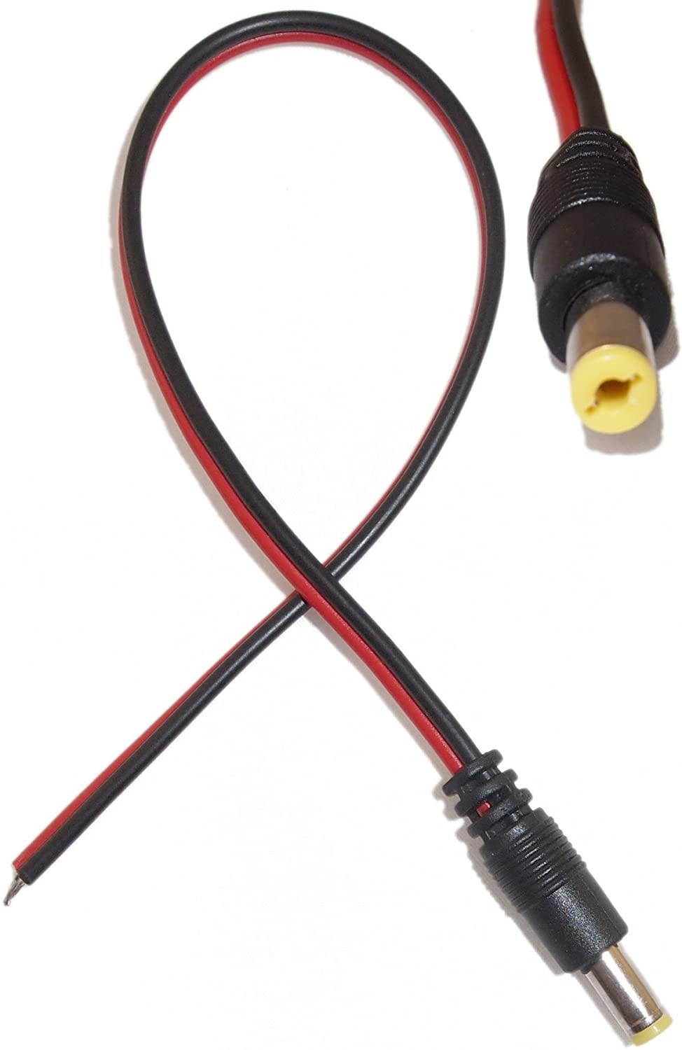 Evertech 200 Pcs 5.5 mm x 2.1 mm Yellow Tip DC Male End Jack Power Cable with Lead End Pigtail for CCTV Security Camera