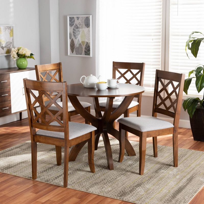 5pc Beth Modern Fabric Upholstered and Wood Dining Set Gray/Walnut - Baxton Studio