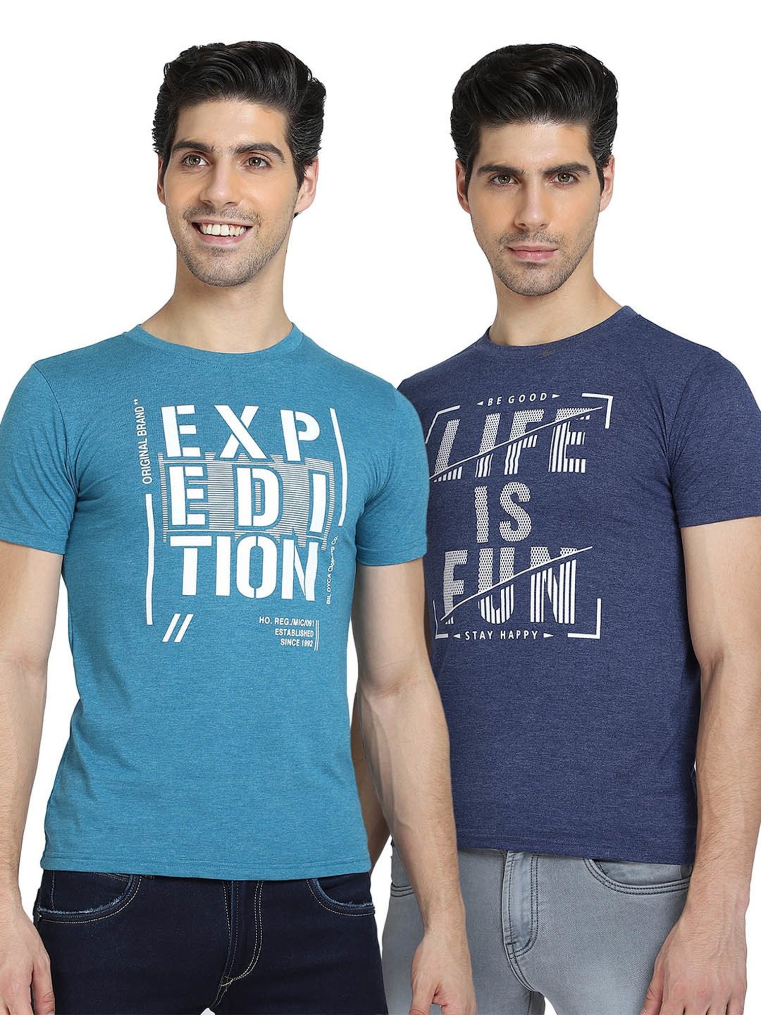 Dyca Navy & Teal Crew T-Shirt - Pack of 2