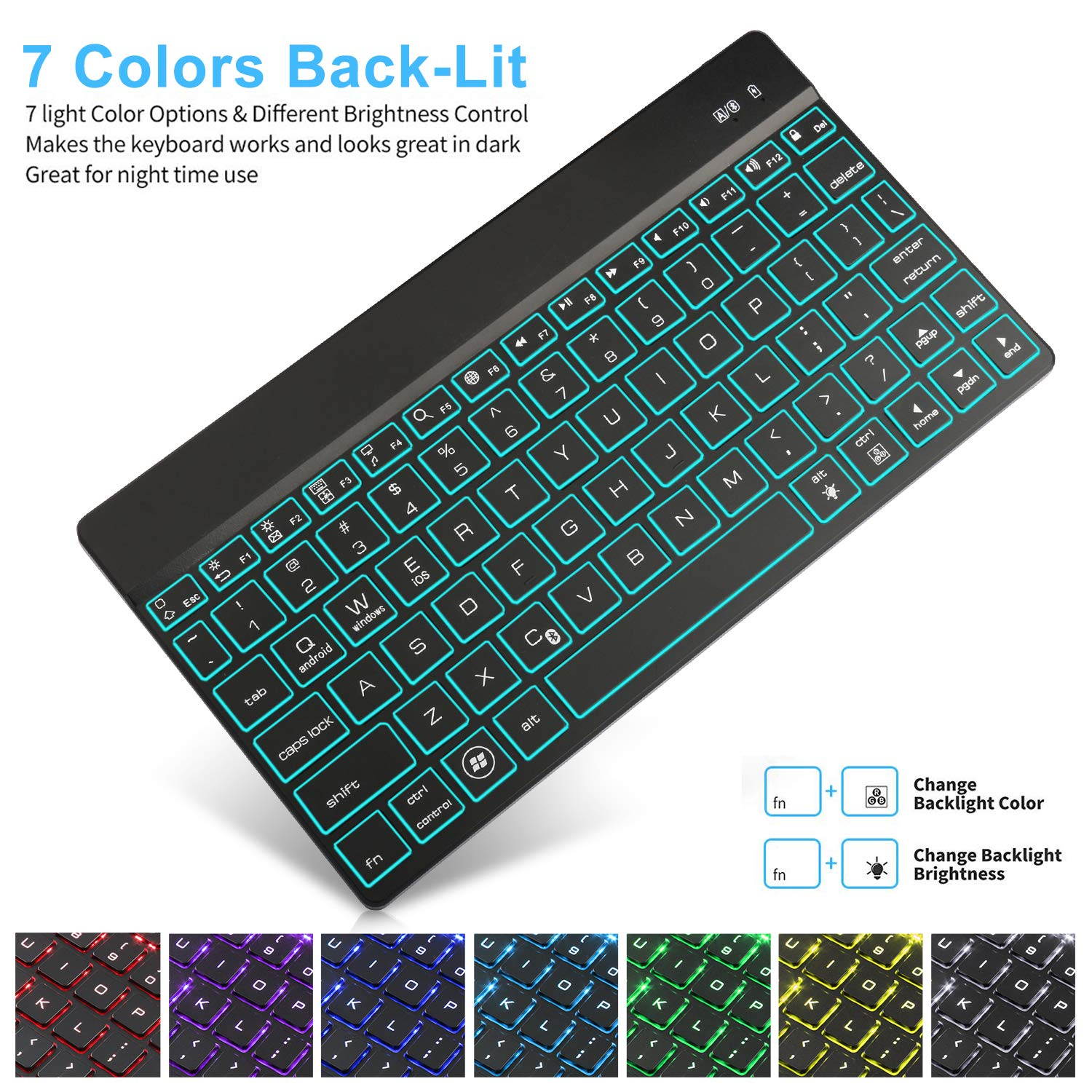 Wireless Bluetooth Keyboard for iPad Pro 12.9 / 11 / 10.5 / 9.7 inch / iPrd Mini 1 2 3 4 5 - 7 Color Backlit Keyboard - Keyboard for 3 System Tablet iPhone iOS Mac Galaxy Android Windows