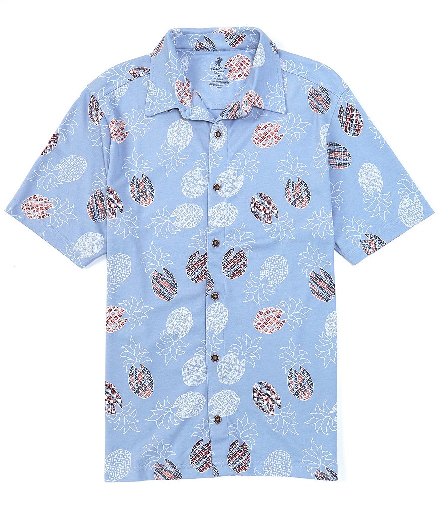 Caribbean Knit Button-Front Short-Sleeve Woven Shirt