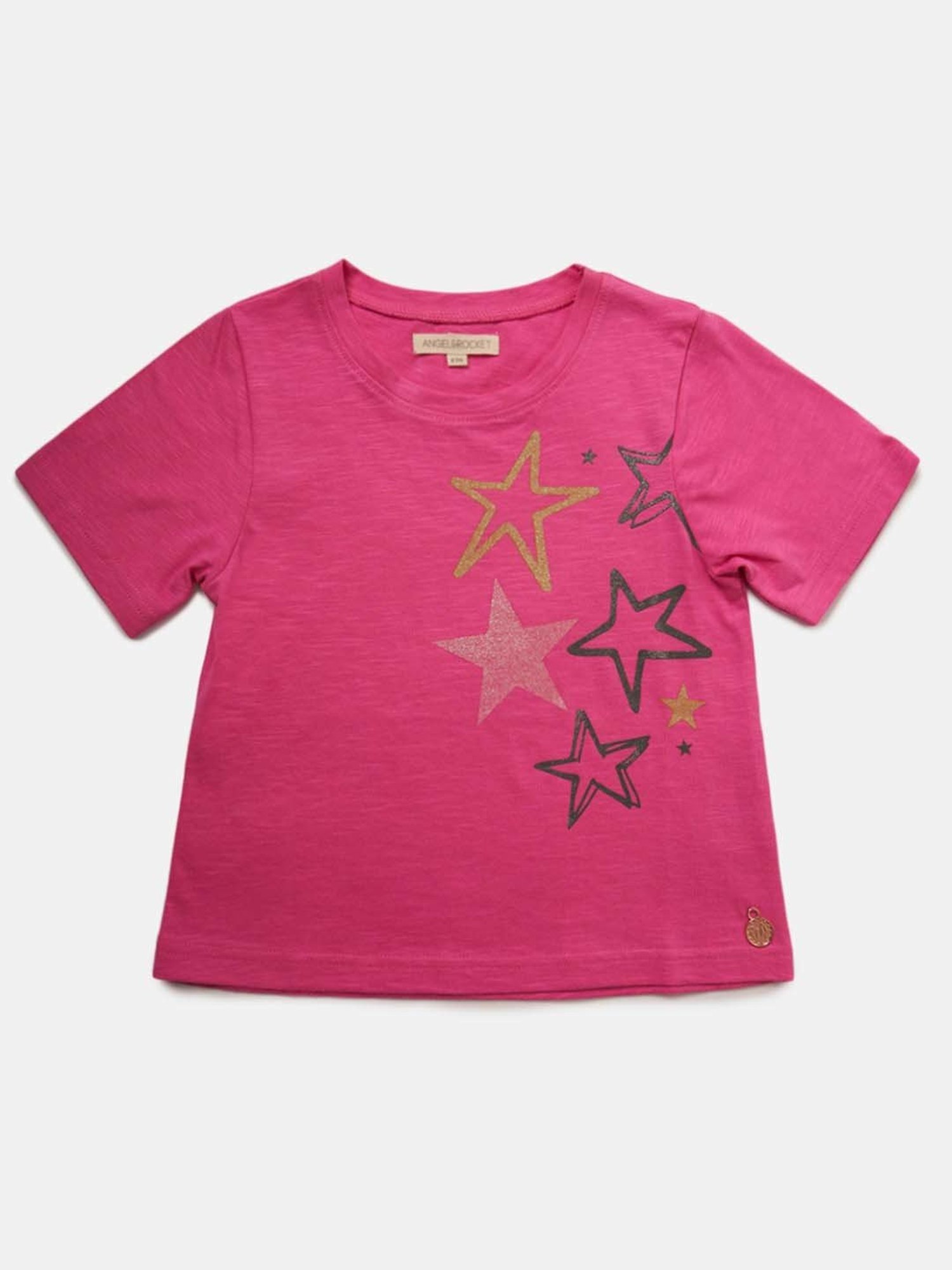 Angel & Rocket Kids Pink Cotton Printed T-Shirt