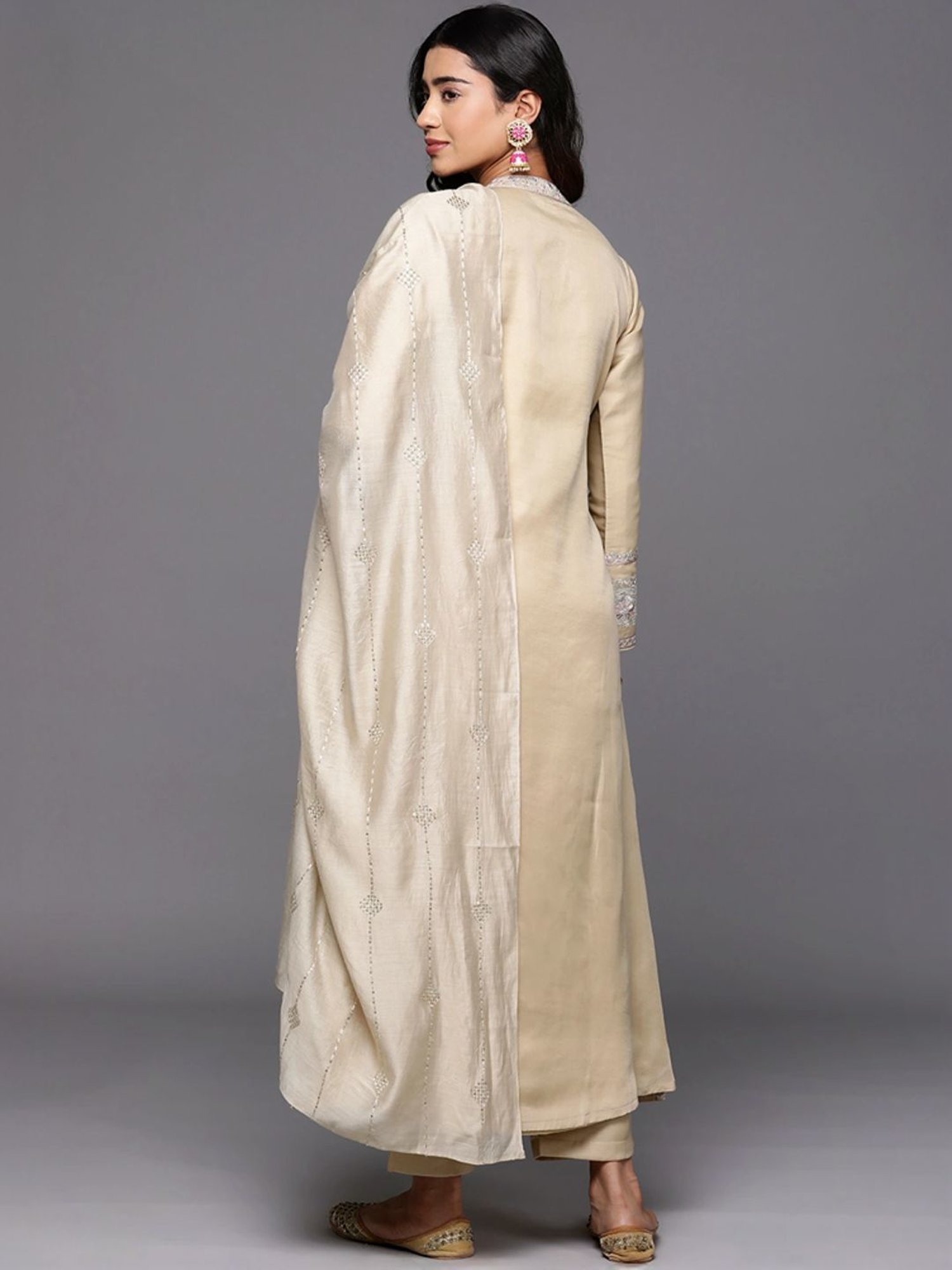 Libas Art Beige Embroidered Kurta Pant Set With Dupatta