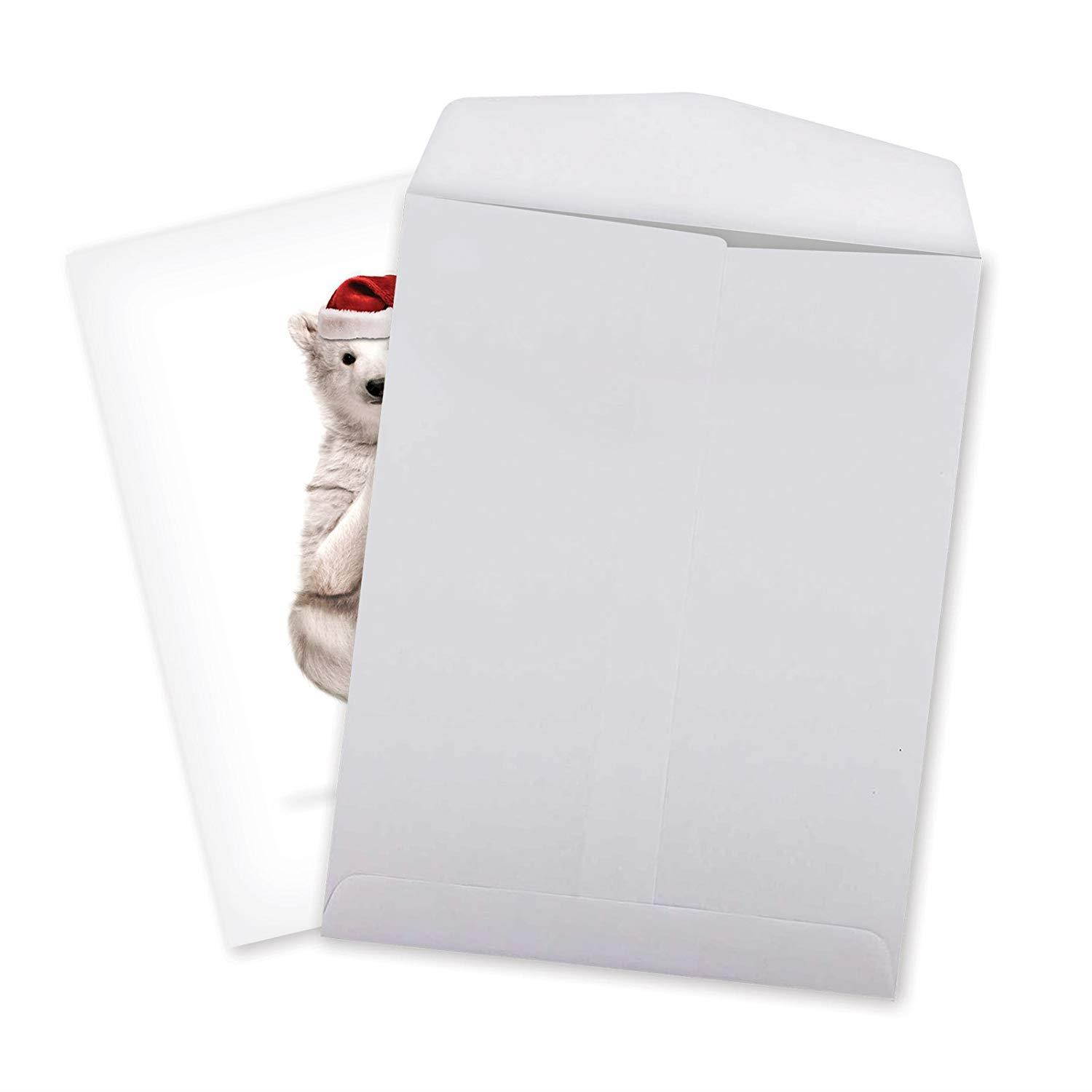 Funny 'Zoo Yoga Polar Bear' Merry Christmas Card with Envelope (Big 8.5" x 11") - Large Yoga Polar Bear Wearing A Santa Hat - Animal Holiday & Xmas Stationery #J6547JXSG