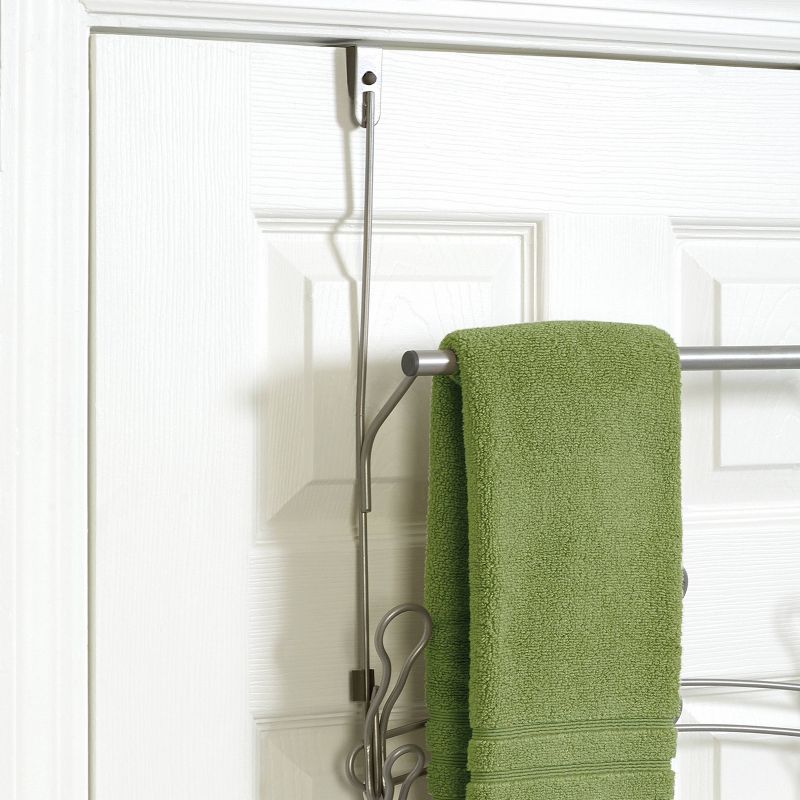 Snug Fit Over the Door Towel Bar with Mesh Pocket Storage Satin Nickel - Zenna Home