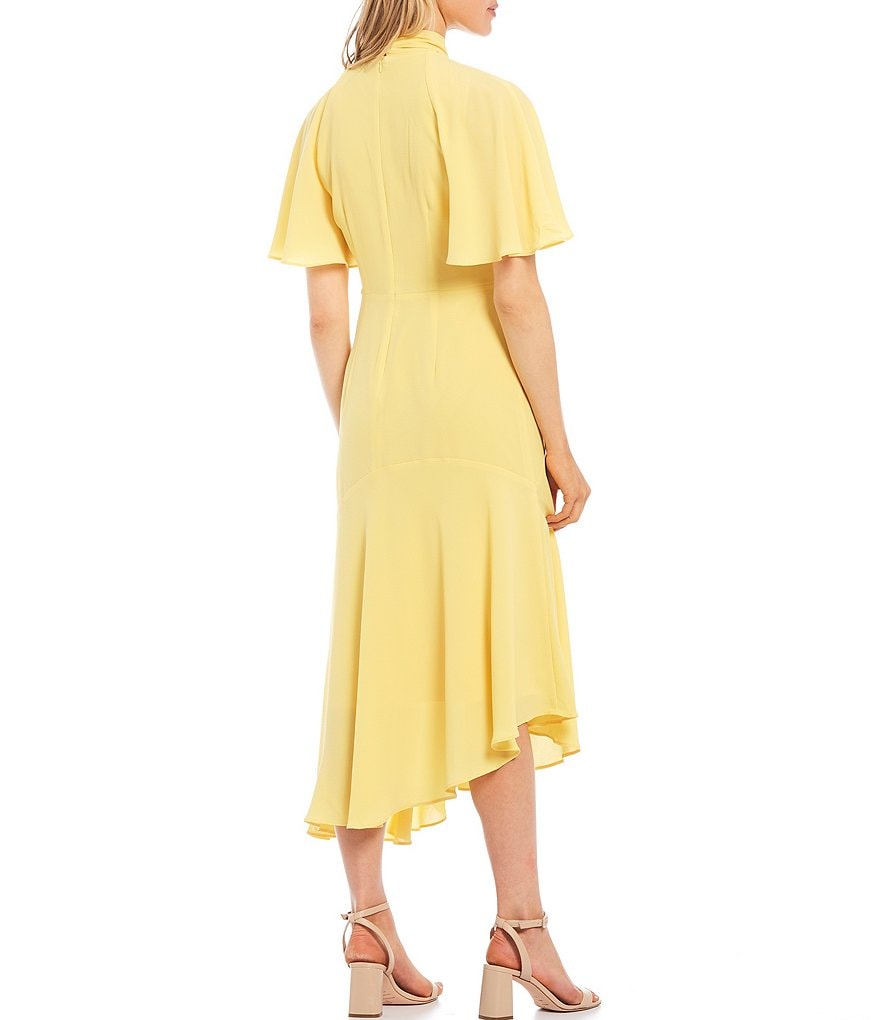 Maggy London Asymmetrical Crepe Midi Stretch Dress
