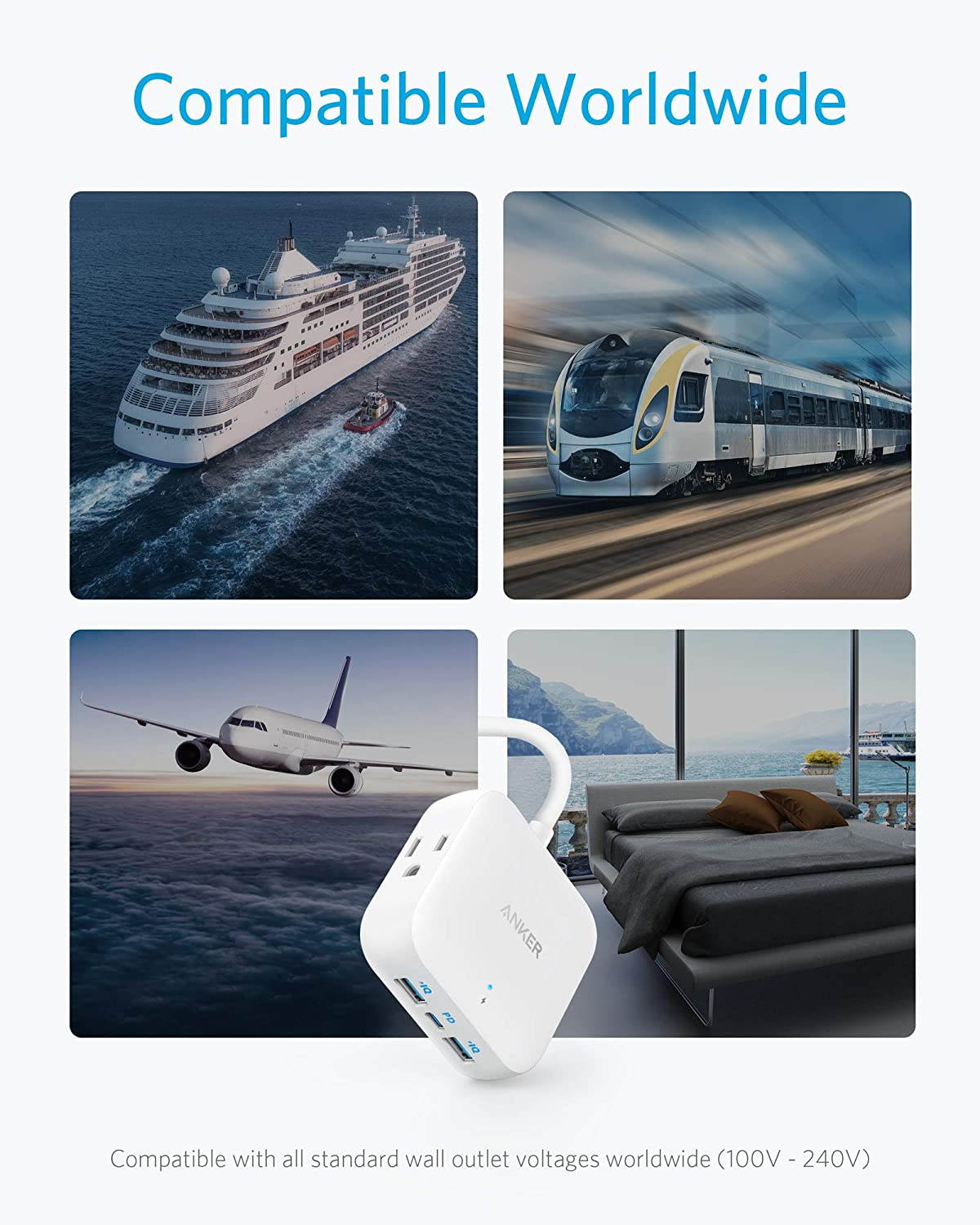 Anker Power Strip with USB C, Power Delivery Travel Power Strip, 30W PowerPort Strip PD 2 Mini with 2 Outlets & 3 USB (18W USB C), 5 ft Cord, Flat Plug, for Hotel, Dorm Room, and Home (White_Cable)