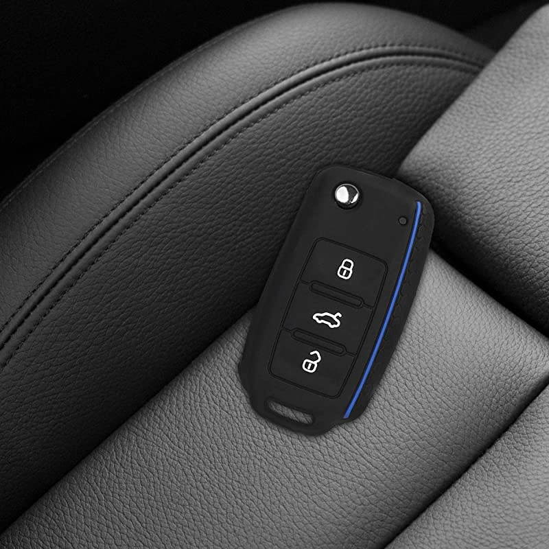 Silicone Key Fob Cover Compatible with VW Skoda SEAT 3 Button Car Key - Don't Touch My Key White/Black/Blue