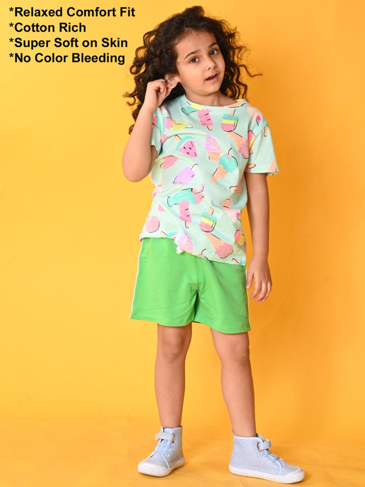 Anthrilo Kids Blue & Green Cotton Printed T-Shirt Set