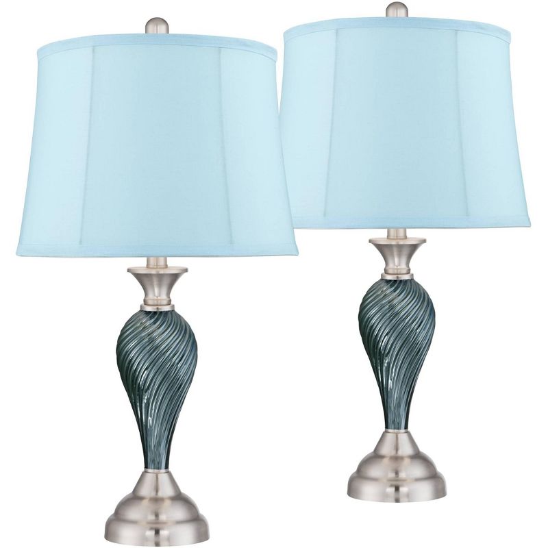 Regency Hill Arden Green-Blue Glass Twist Blue Softback Table Lamps Set of 2