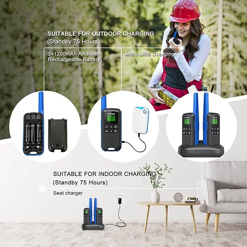 G600 FRS Walkie Talkies for Adults 2W Long Range Two Way Radio Rechargeable, VOX Scan, NOAA & Weather Alerts, LED Lamplight 2 Pack Hand held radios