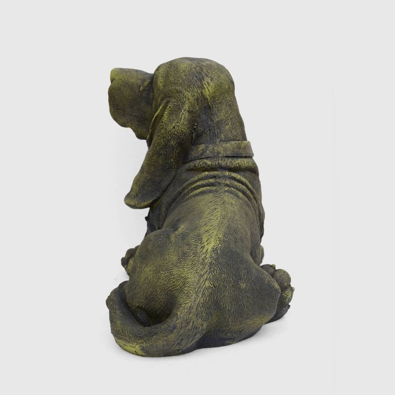 10.5" Cast Stone Abby Basset Hound Dog Garden Ornament Antique Green - Christopher Knight Home