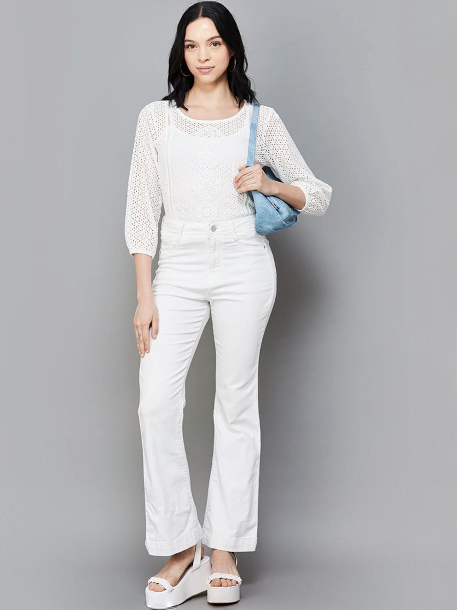 Fame Forever by Lifestyle White Cotton Self Pattern Top With Inner