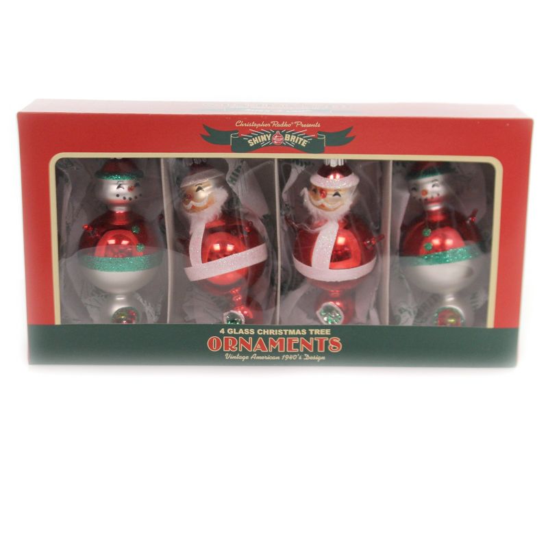 Shiny Brite 4.5" Hs Santa & Snowman Holiday Splendor Ornaments  -  Tree Ornaments