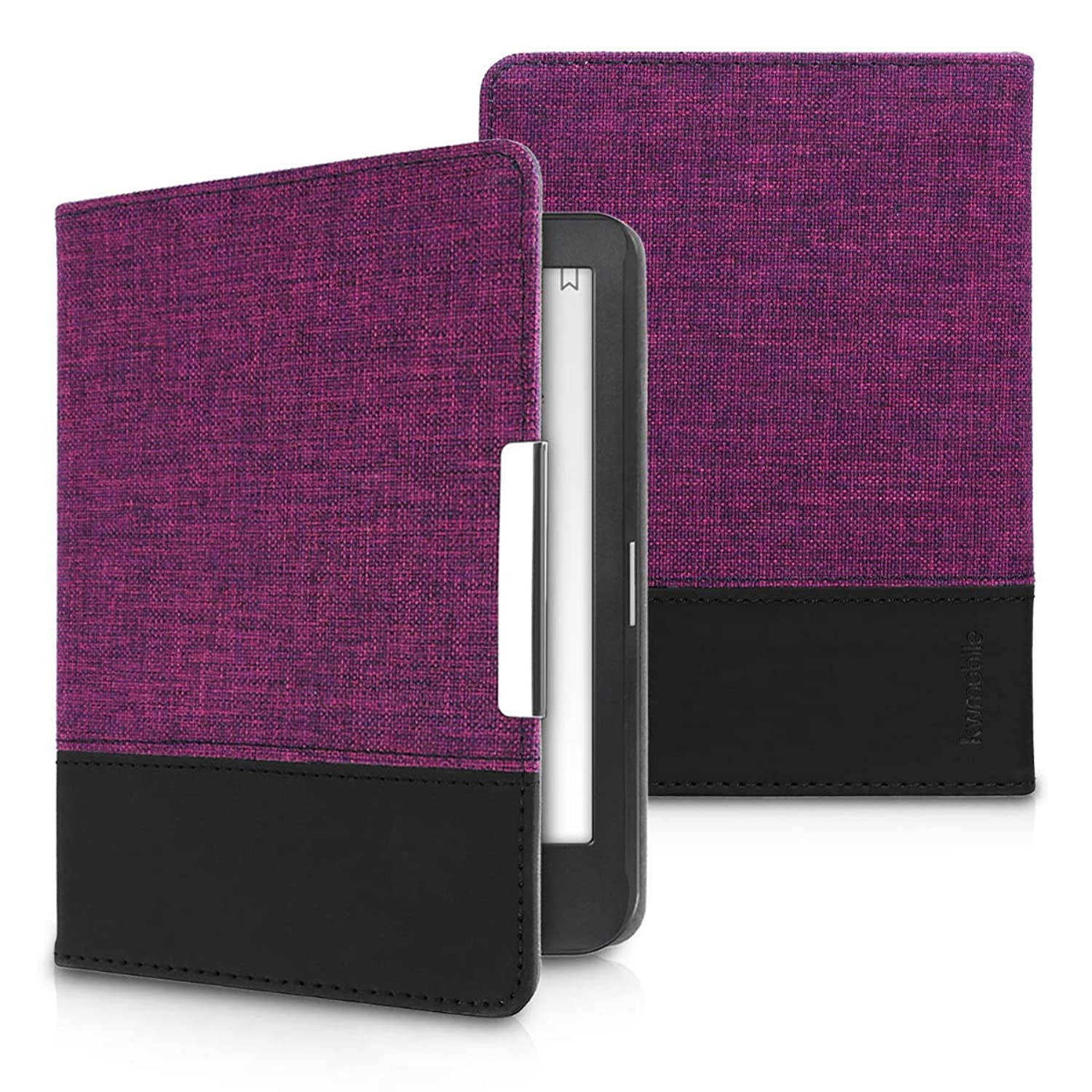 kwmobile Case Compatible with Kobo Clara HD - PU Leather and Canvas e-Reader Cover - Violet/Black