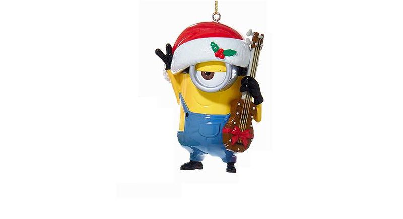 Kurt S. Adler 3.25" Despicable Me Minion Stuart in a Santa Hat Holding his Guitar Christmas Ornament