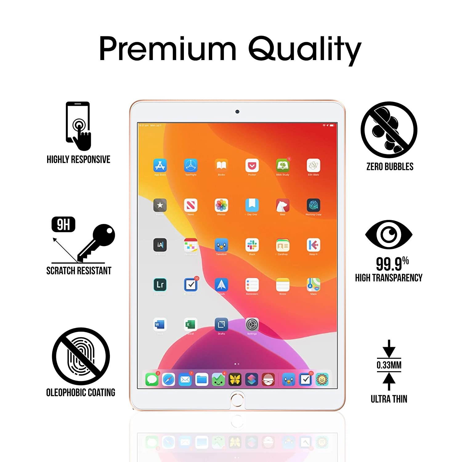 amFilm Screen Protector for iPad 7 (7th Generation, 10.2&rdquo;, 2019) / iPad Air 3 (3rd Gen 10.5, 2019), iPad Pro 10.5 (2017) Tempered Glass, Apple Pencil Compatible (2 Pack)